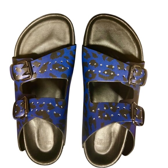 The Kooples Blue Leopard Leather Parisian Buckle Style Sandals Size 43 US Mens 9 - Picture 3 of 16